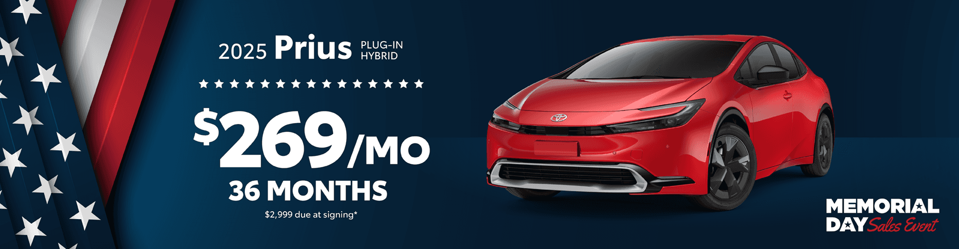 2025 Prius Plug-In Hybrid / $269 per month lease / 36 months / $2,999 due at signing
