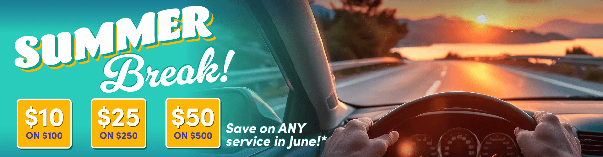 Save on any service this month: $10 off $100, $25 off $250, $50 off $500
