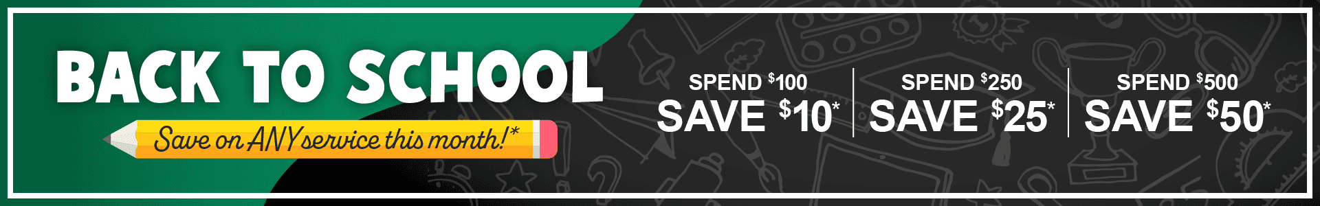 $10 off $100, $25 off $250, $50 off $500