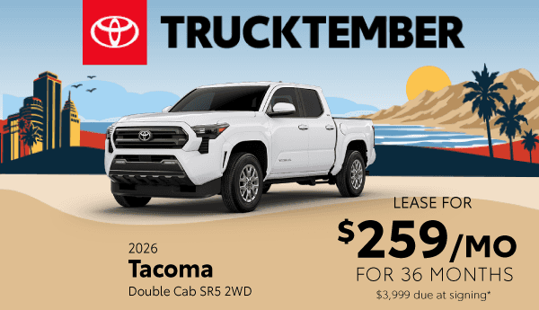 Lease a new 2026 Toyota Tacoma for $259/month for 36 Months