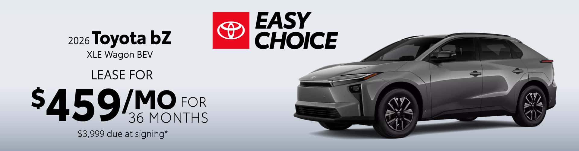 2026 Toyota bZ Wagon XLE BEV: Lease for 459 per month lease/month for 36 months*