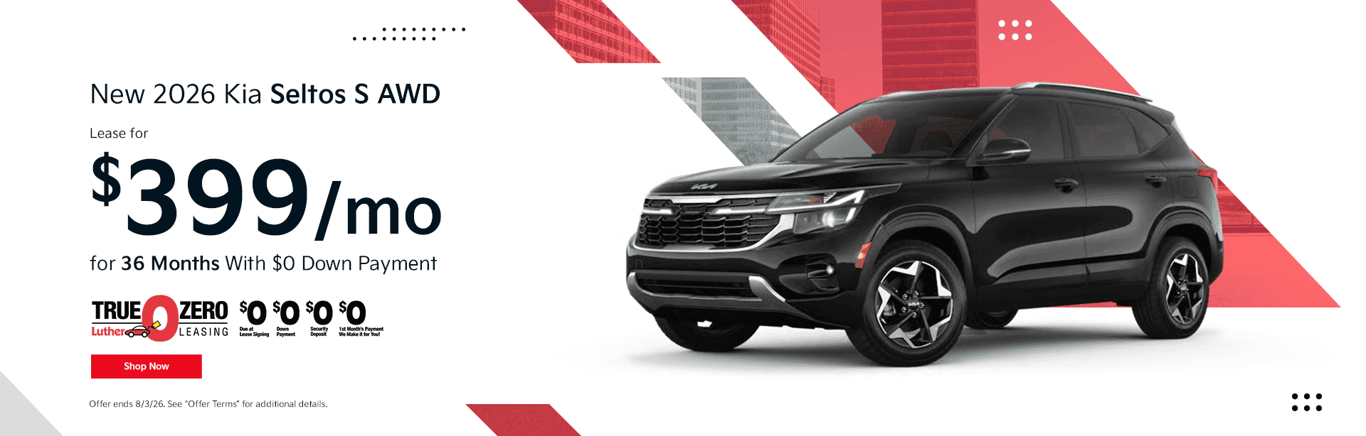 New 2026 Kia Seltos S AWD Subtext: Lease for $399/mo for 36 Months With $0 Down Payment