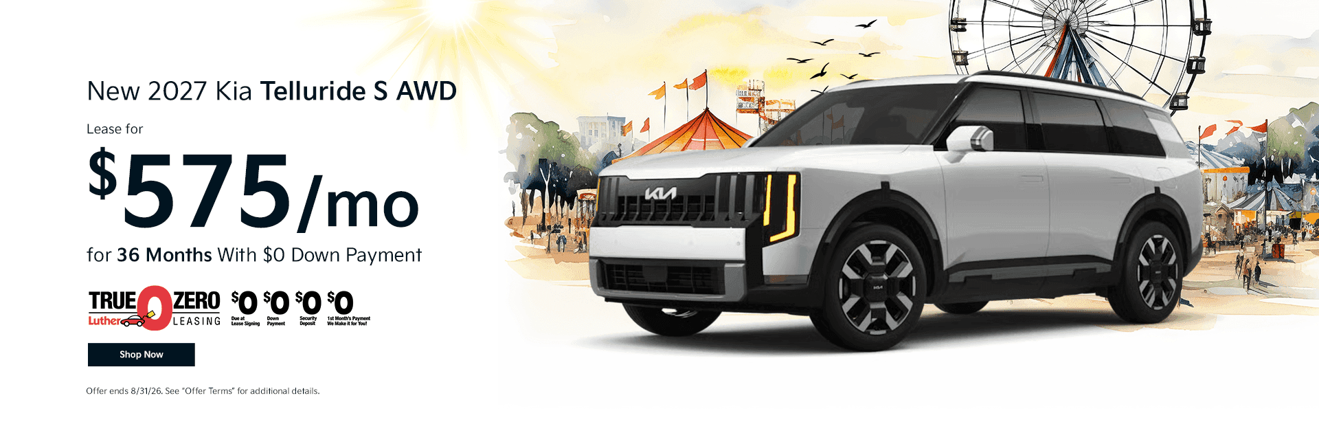 New 2027 Kia Telluride S AWD Lease for $575/mo for 36 Months With $0 Down Payment