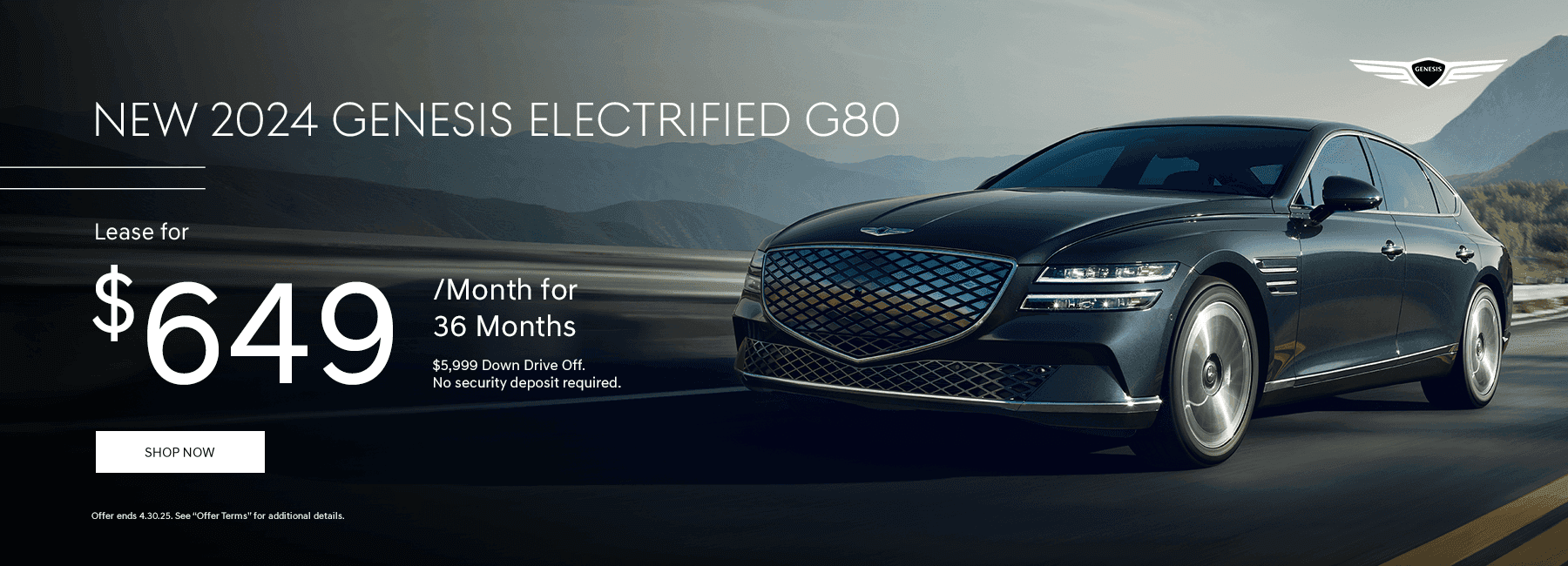 New 2024 Genesis Electrified G80 Subtext Lease for $649/mo. for 36 Months $5,999 Down Drive Off No security deposit Required