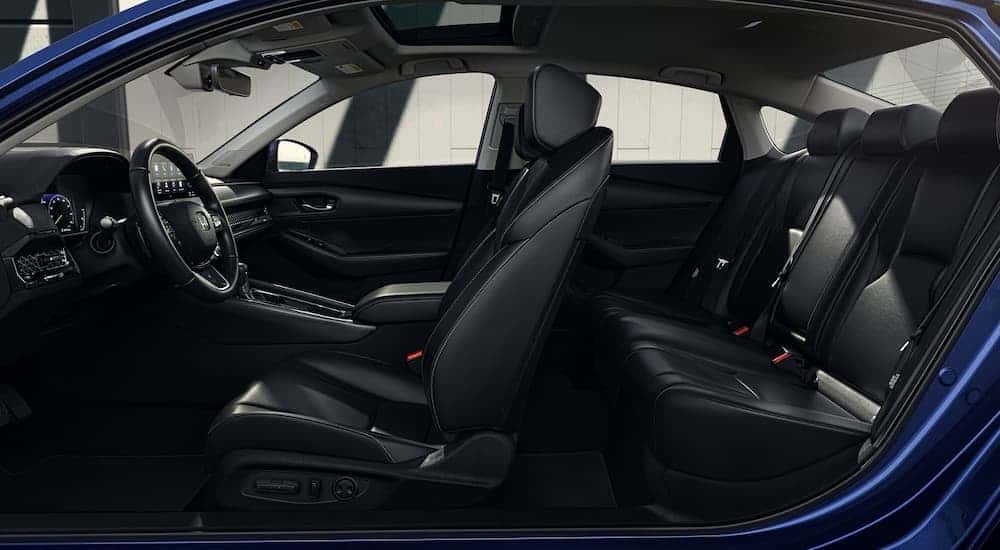 Black leather seating inside a blue 2026 Honda Accord