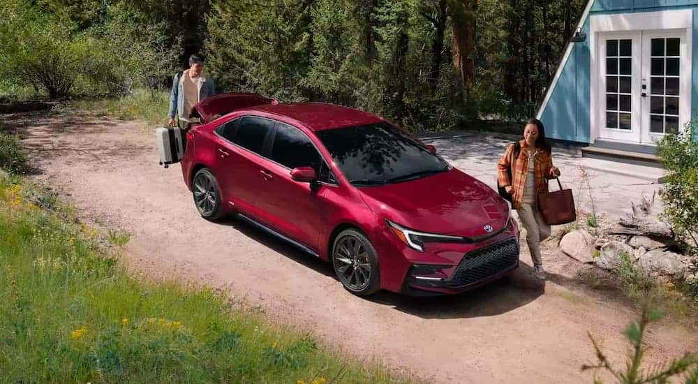 A red 2025 Toyota Corolla from a high angle.