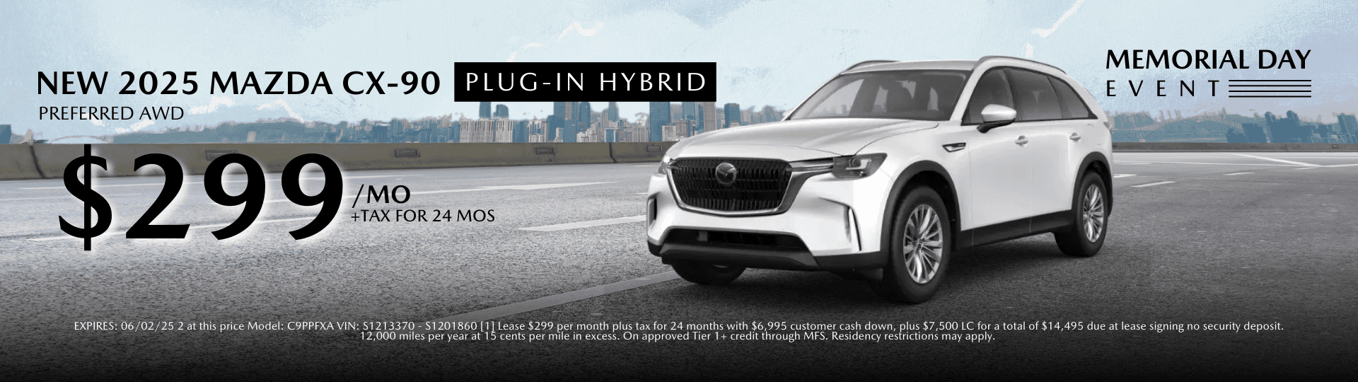 New 2025 Mazda CX-90 PHEV Lease for only $299/mo + 24 months
