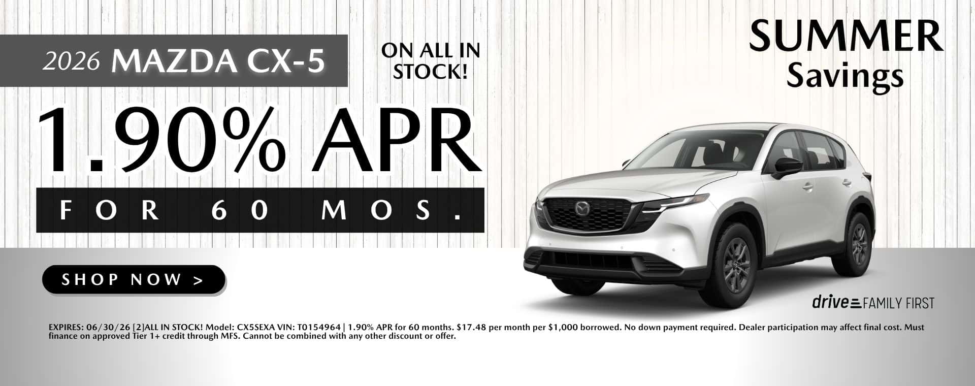 2026 CX-5 1.9% APR for 60 mos.