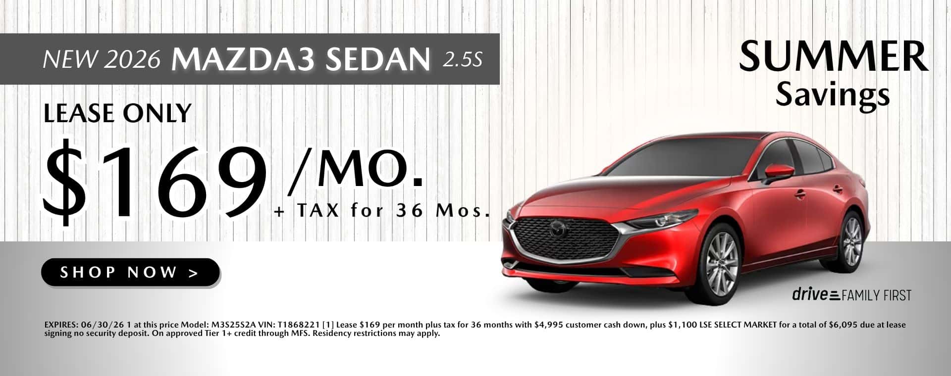 Mazda3 Sedan Lease $169/mo. for 36 mos.