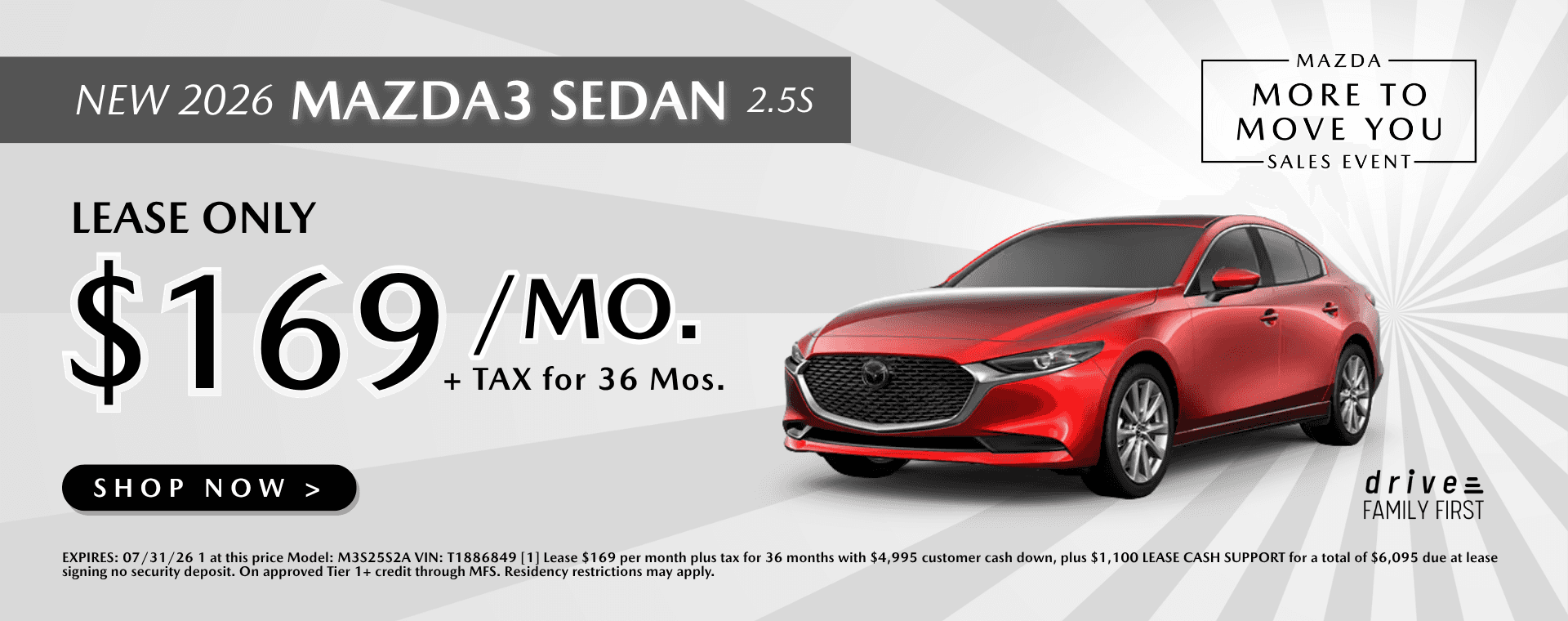 Mazda3 Sedan Lease $169/mo. for 36 mos.