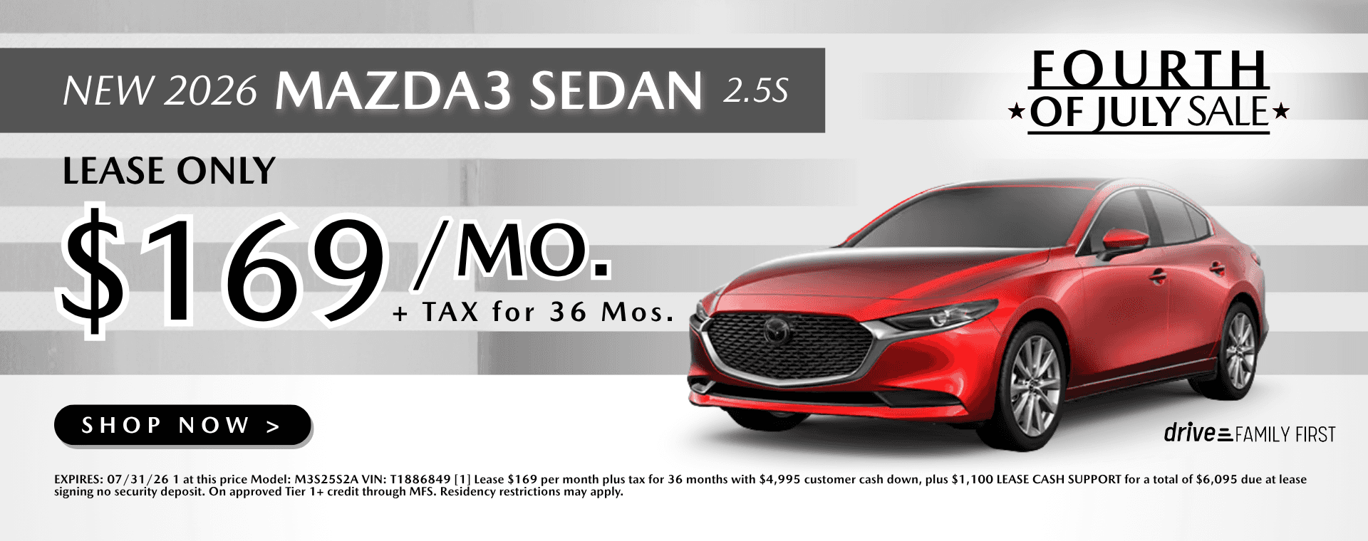 Mazda3 Sedan Lease $169/mo. for 36 mos.