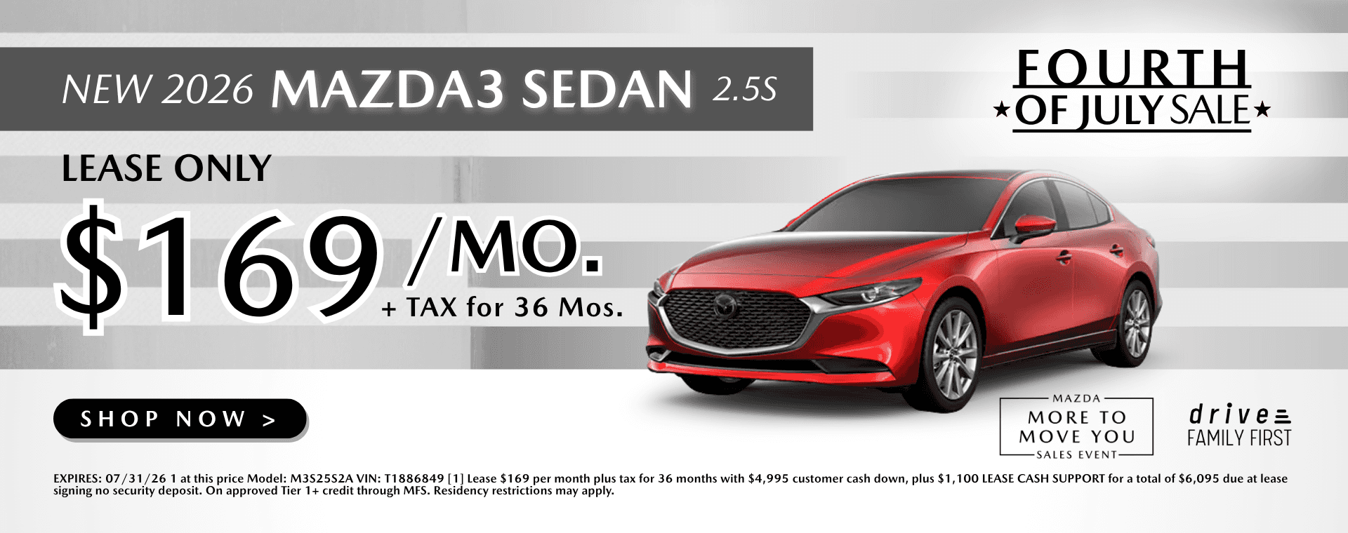 Mazda3 Sedan Lease $169/mo. for 36 mos.