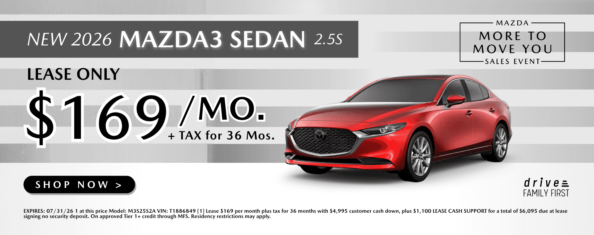 Mazda3 Sedan Lease $169/mo. for 36 mos.