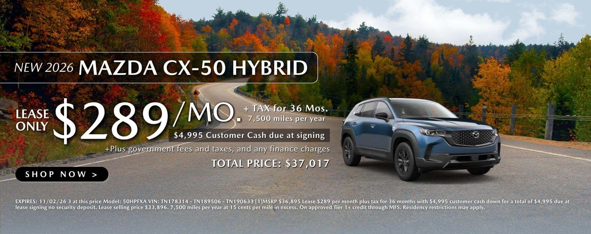 Mazda CX50 HYB Lease $289/mo. for 36 mos.
