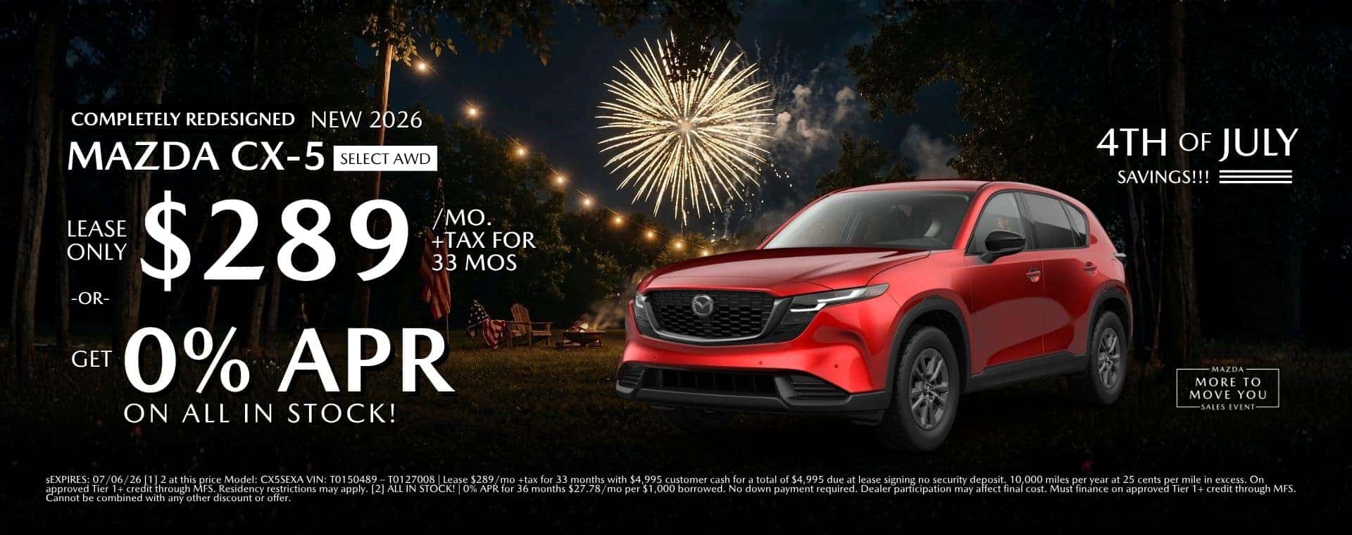 4th of July 2026 Mazda CX-5 Select AWD Lease At Mazda Roseville- More Move To You