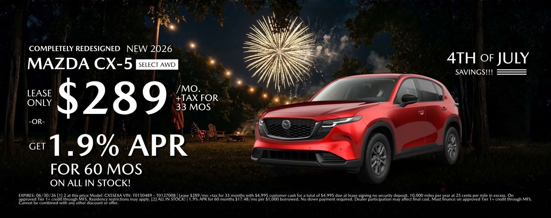 4th of July 2026 Mazda CX-5 Select AWD Lease At Mazda Roseville