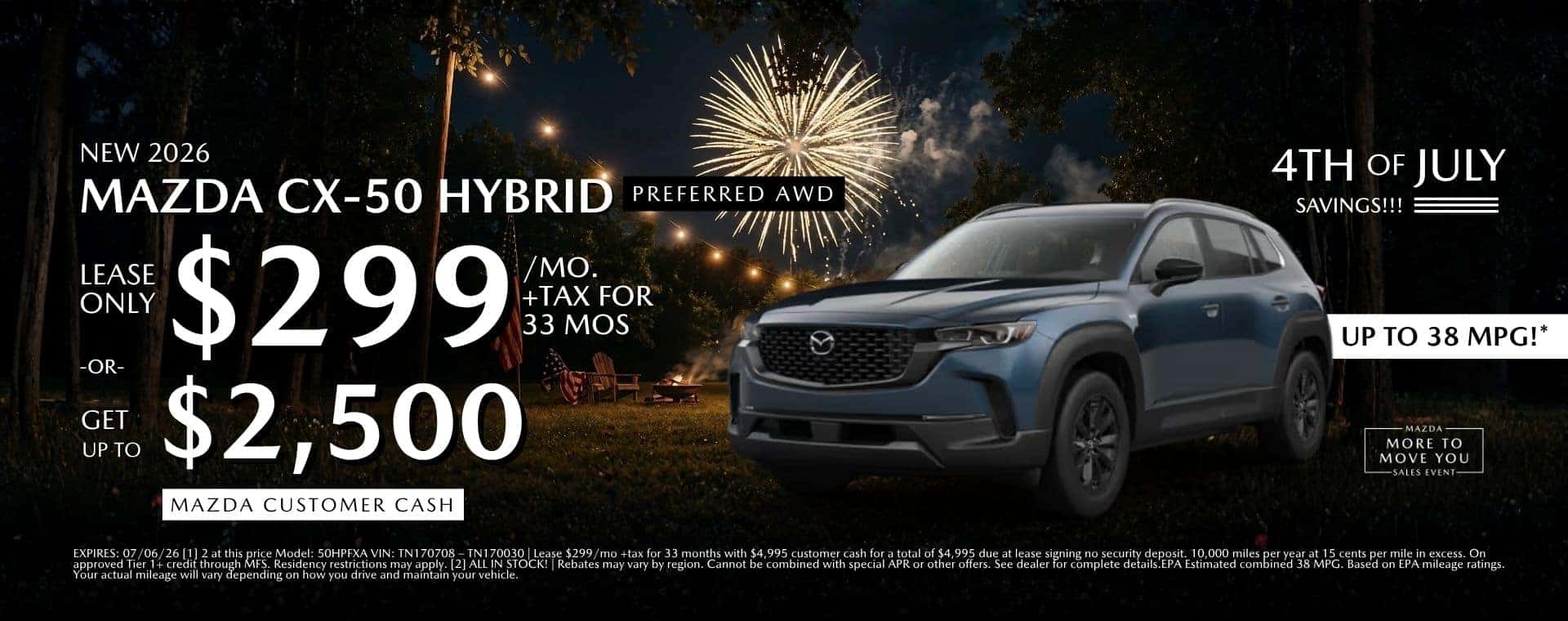 4th of July Mazda CX-50 Hybrid Preferred Lease at Mazda Roseville- More Move To You