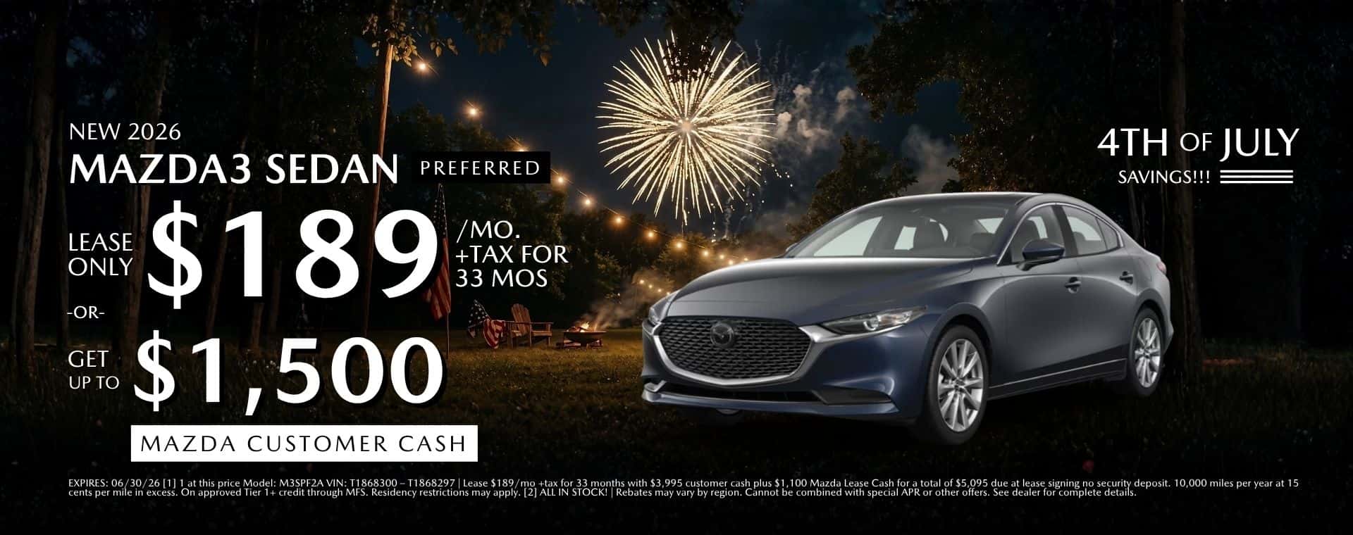 4th of July Mazda3 Sedan Preferred Lease at Mazda Roseville