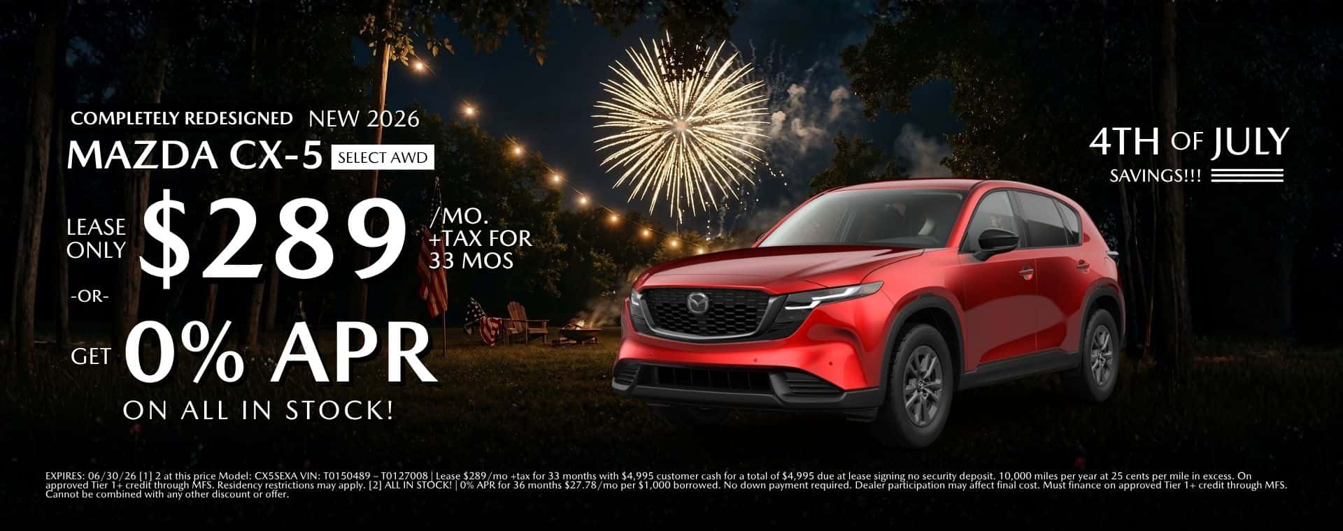 4th of July 2026 Mazda CX-5 Select AWD Lease At Mazda Roseville