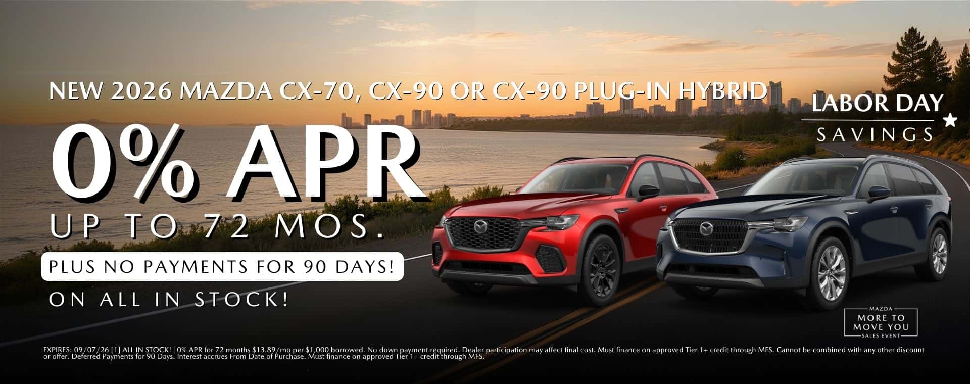 New 2026 MAZDA CX-70, CX-90 or CX-90 PLUG-IN HYBRID 0% APR At Mazda Roseville