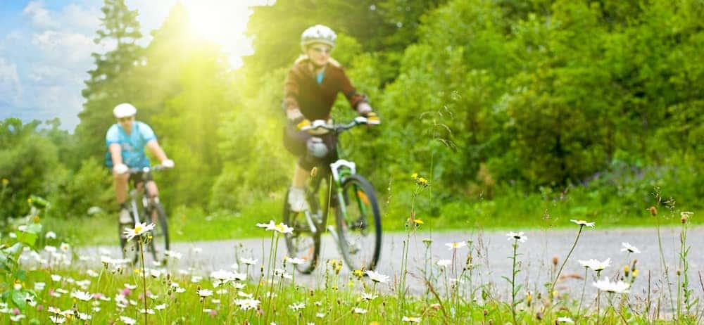 two bikers on a bike path