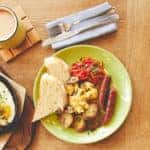 Bright brunch plate with fried eggs