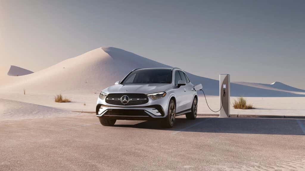 Silver Mercedes-Benz GLC SUV Charging