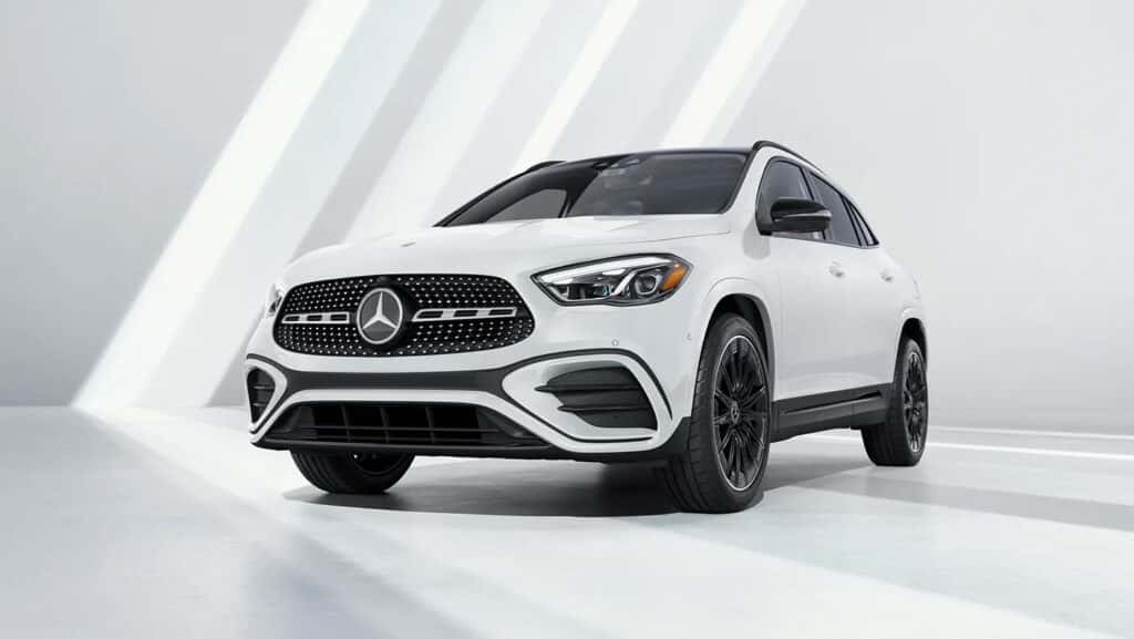 Exterior of a white 2025 Mercedes-Benz GLA SUV