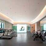 Modern gym equipped with treadmills and exercise bikes