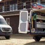 Mercedes-Benz service vans at a work site