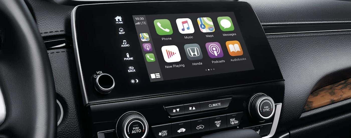 A close-up of the infotainment screen is shown in a 2022 Honda CR-V.