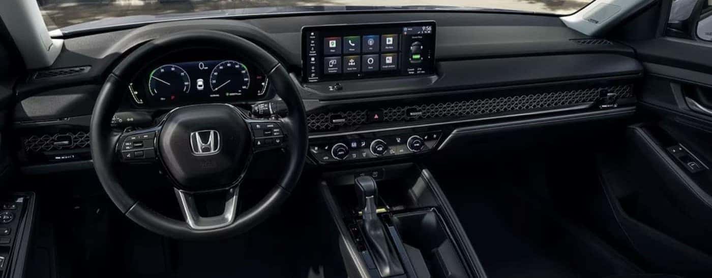 The black interior and dash are shown in a 2024 Honda Accord for sale near Arlington.
