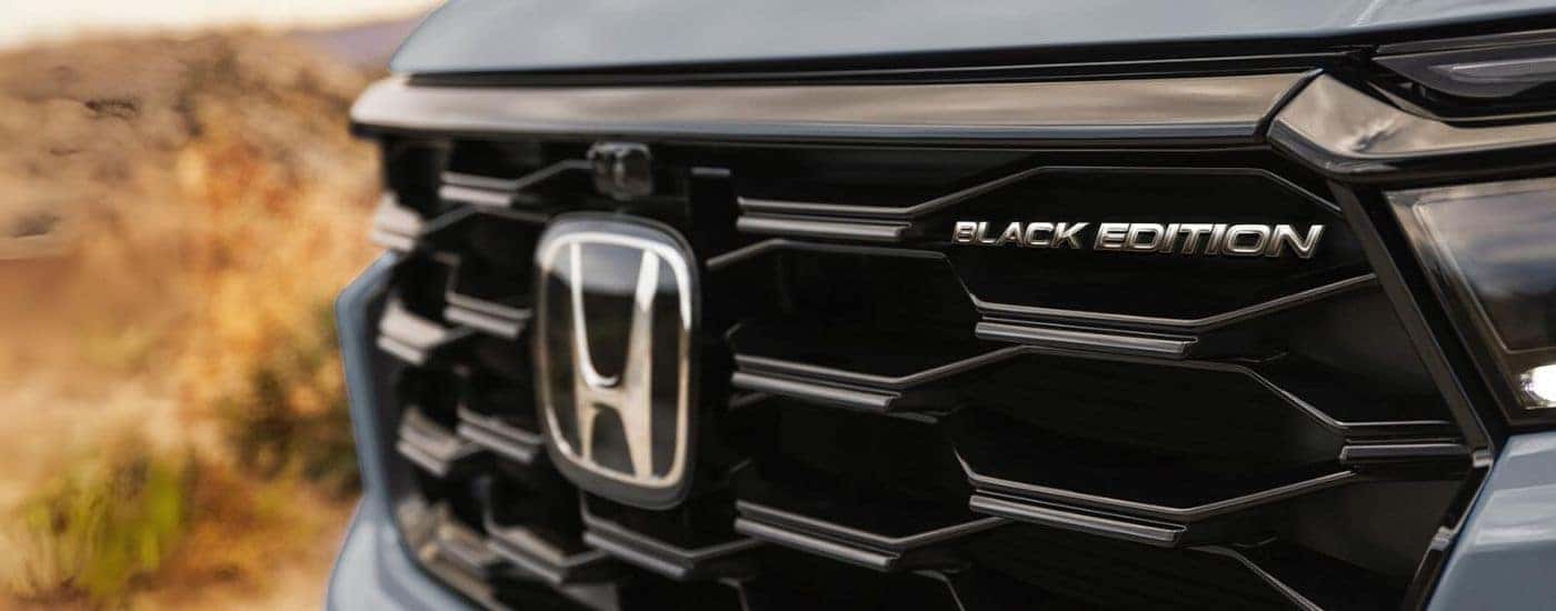 A close-up on the grille of a 