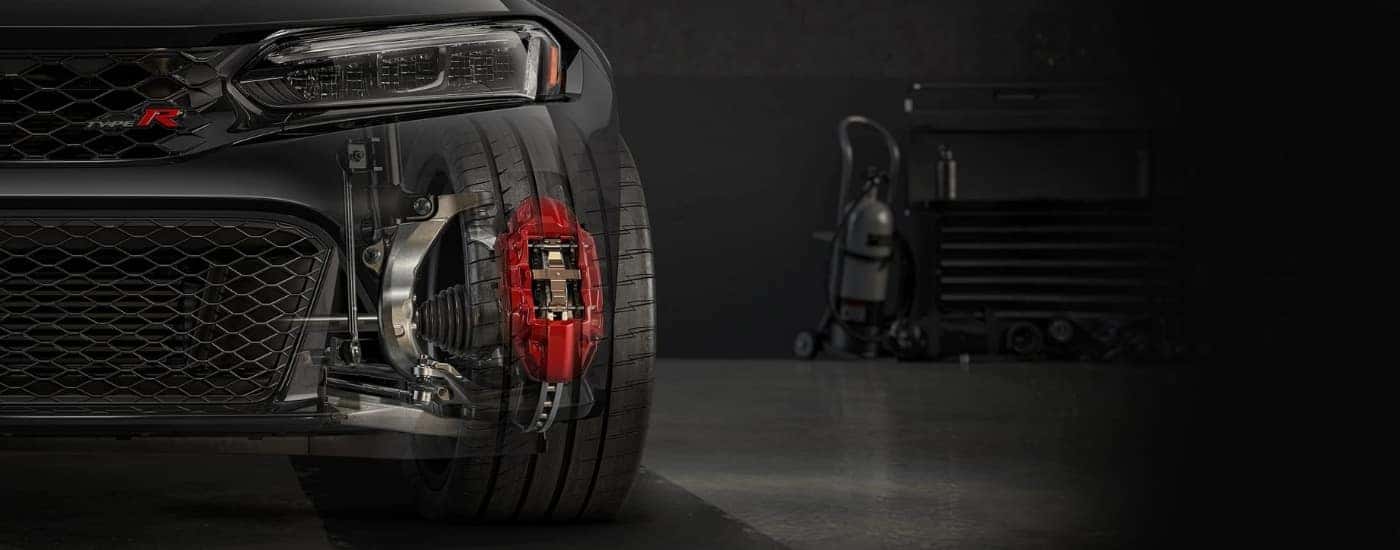 Cutaway of brake and suspension components on a 2023 Honda Civic Type R