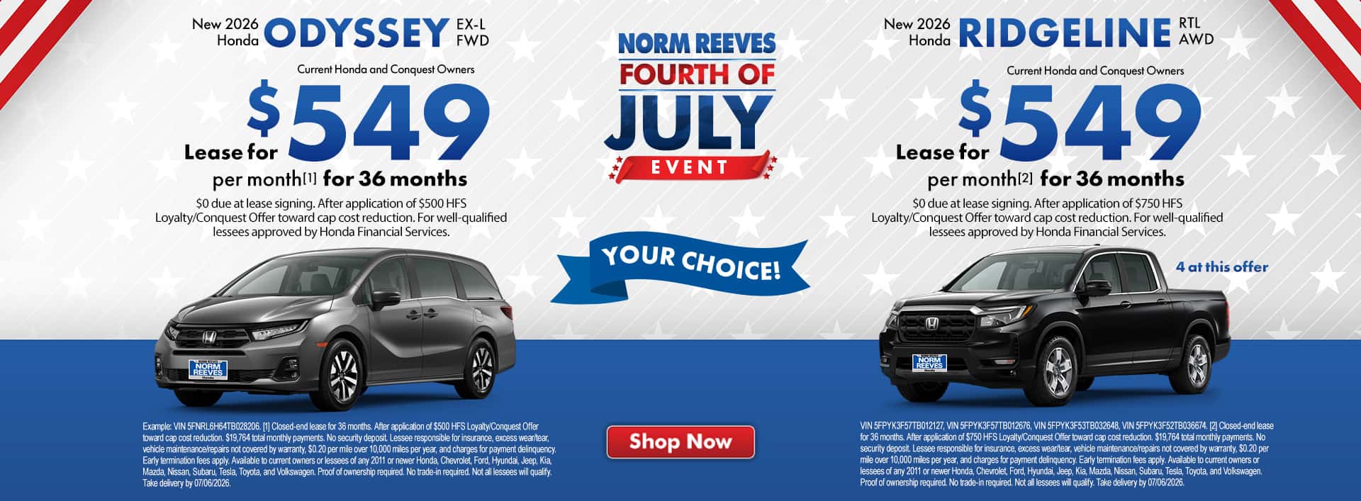 Norm_Reeves_Honda_North_Richland_Hills_Slide_Incentive_Desktop_1920x707_Dual_Odyssey_Ridgeline_06-264thofjulylogo