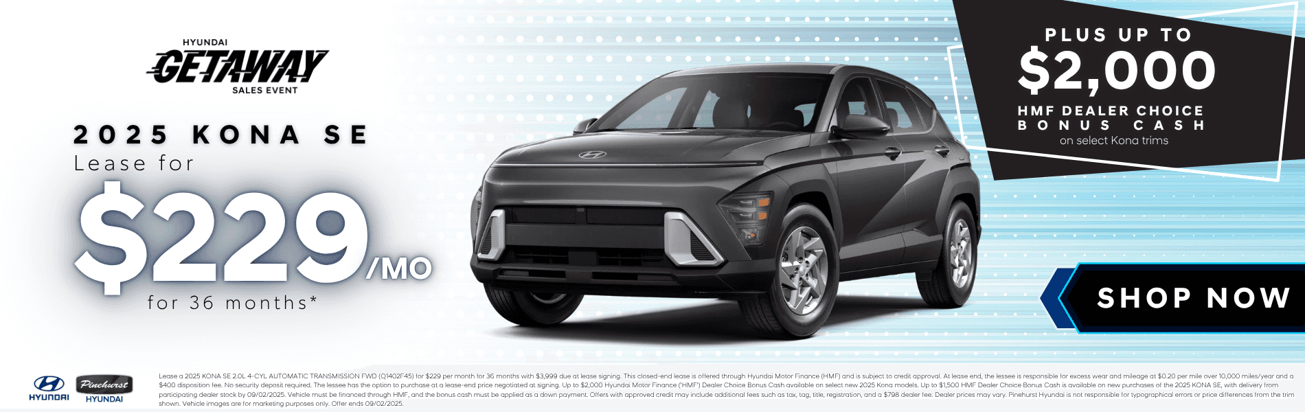 Hyundai Getaway Sales Event 2025 Kona SE Lease Offer