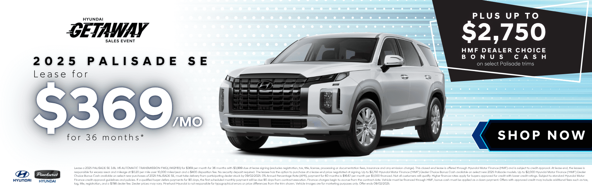 Hyundai Getaway Sales Event 2025 Palisade SE Lease Offer