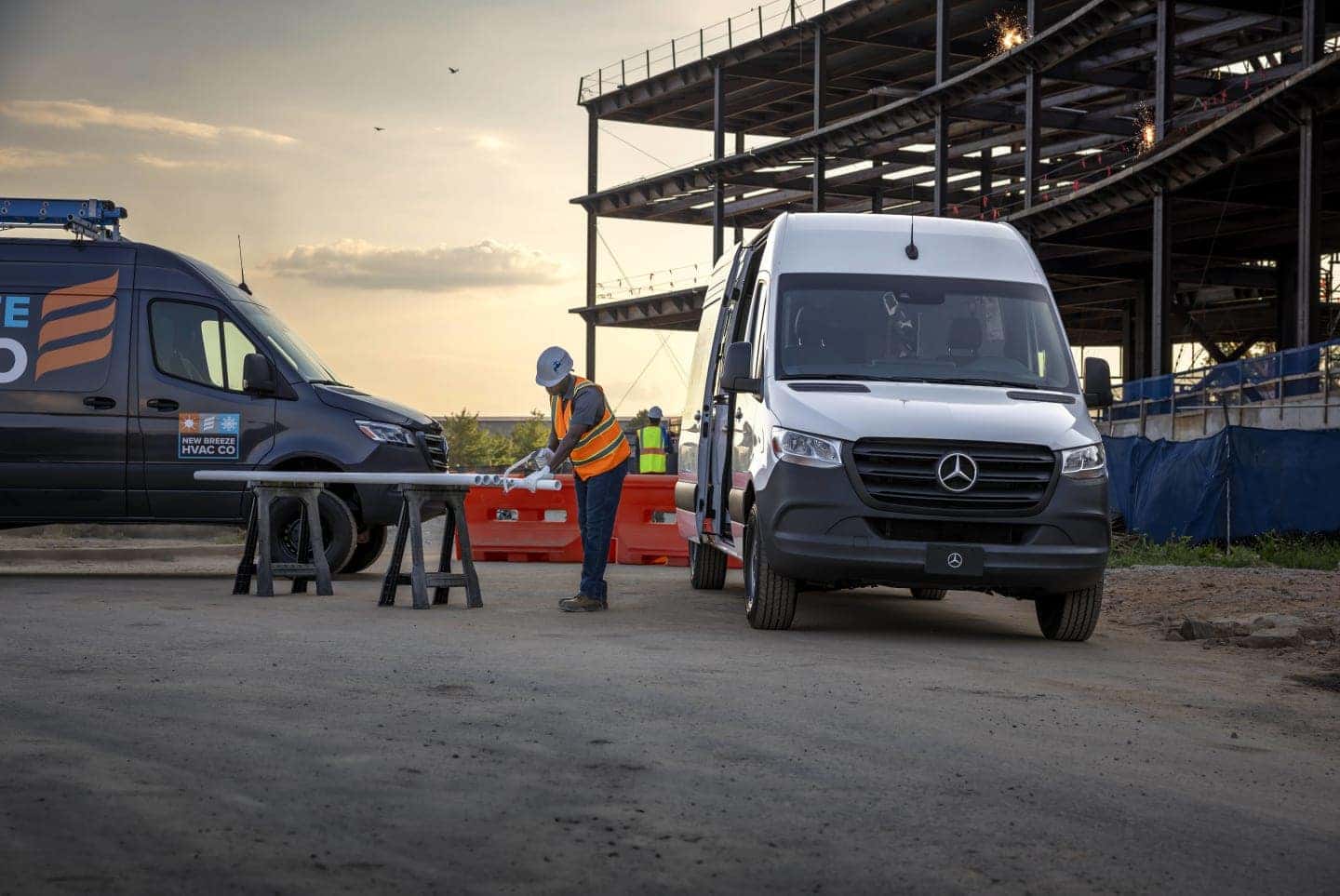sprinter van parked in front of construction zone
