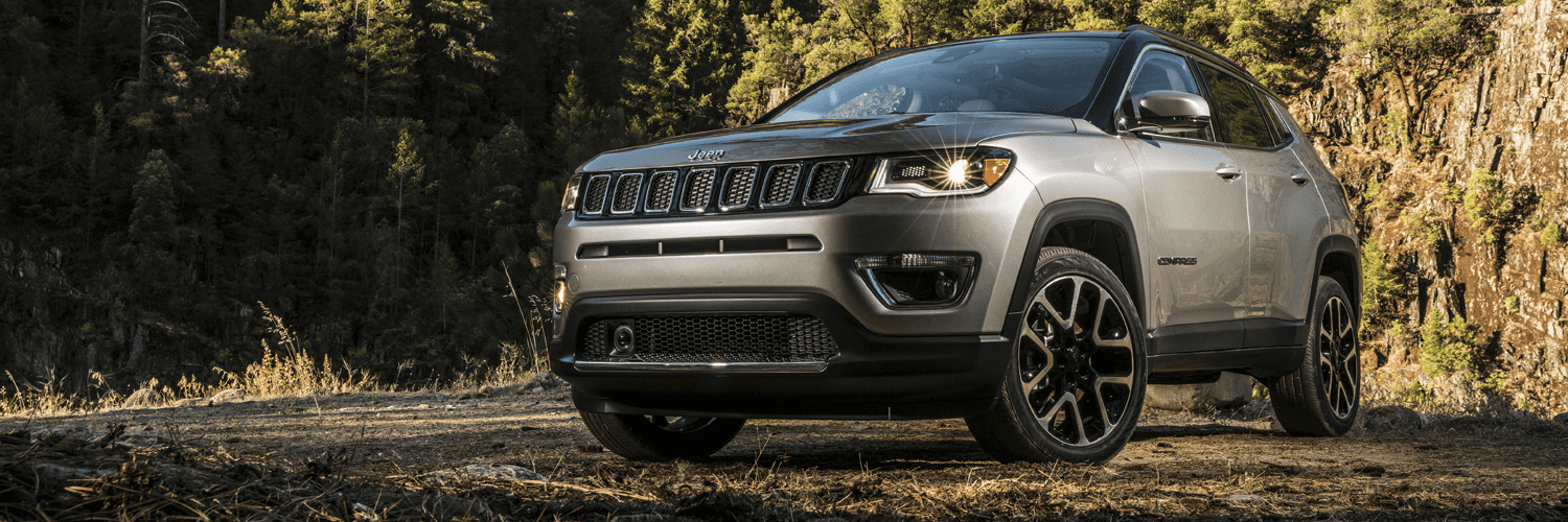 Jeep Compass A silver Jeep Compass parked in a forest