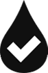 A droplet graphic with a check mark