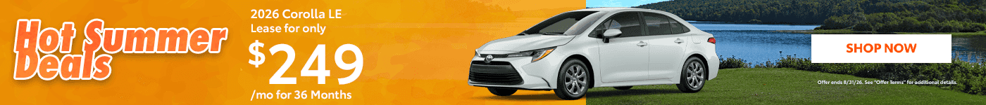 2026 Corolla LE Subtext: Lease for only $249/mo for 36 Months