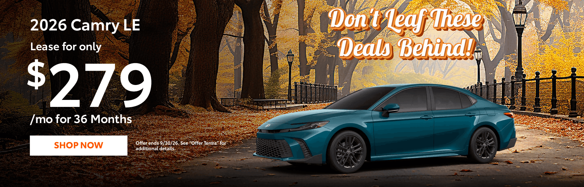 2026 Camry LE Lease for only $279/mo for 36 Months