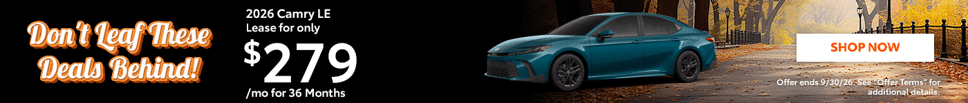 2026 Camry LE Lease for only $279/mo for 36 Months