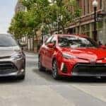 2019 Toyota Corolla LE Eco in Falcon Gray Metallic and XSE in Barcelona Red Metallic