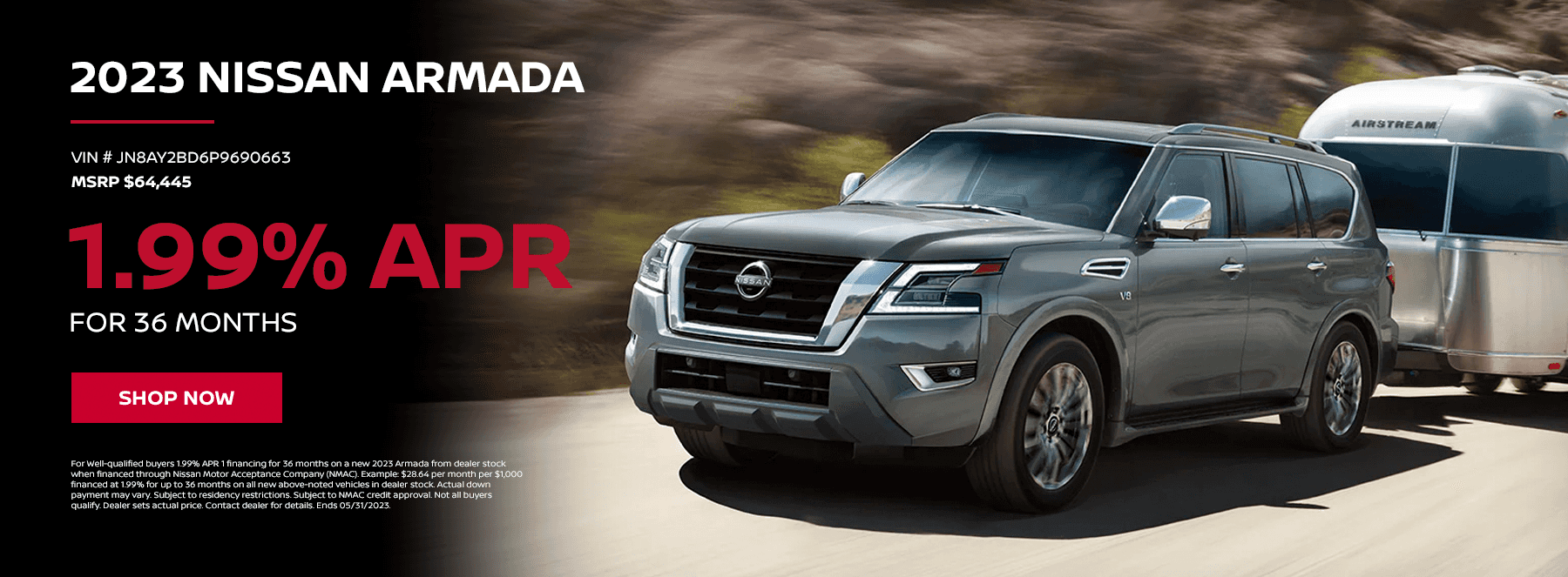 2023 Nissan Armada slide with 1.99% for 36 months.