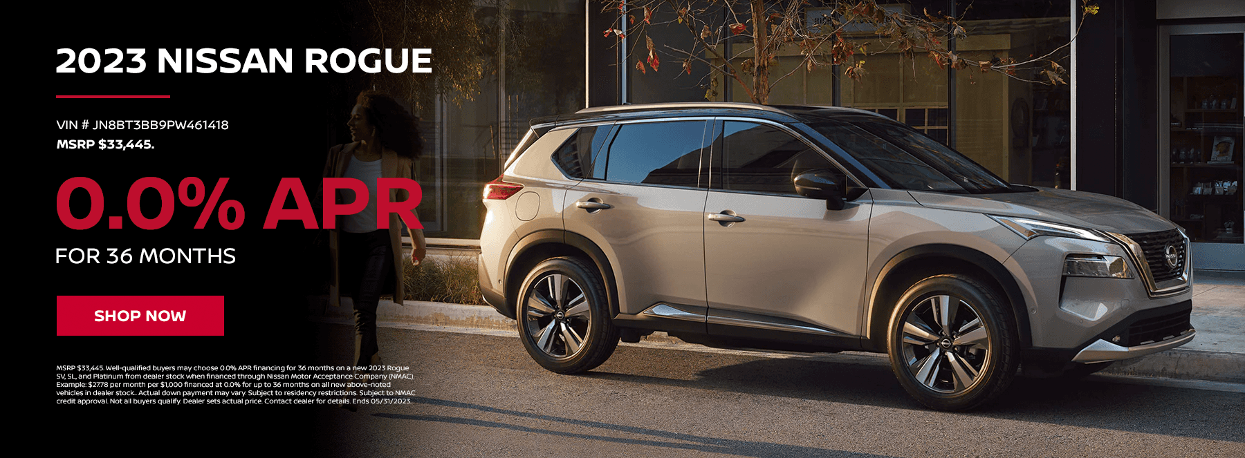 2023 Nissan Rogue slide with 0.0% for 36 months