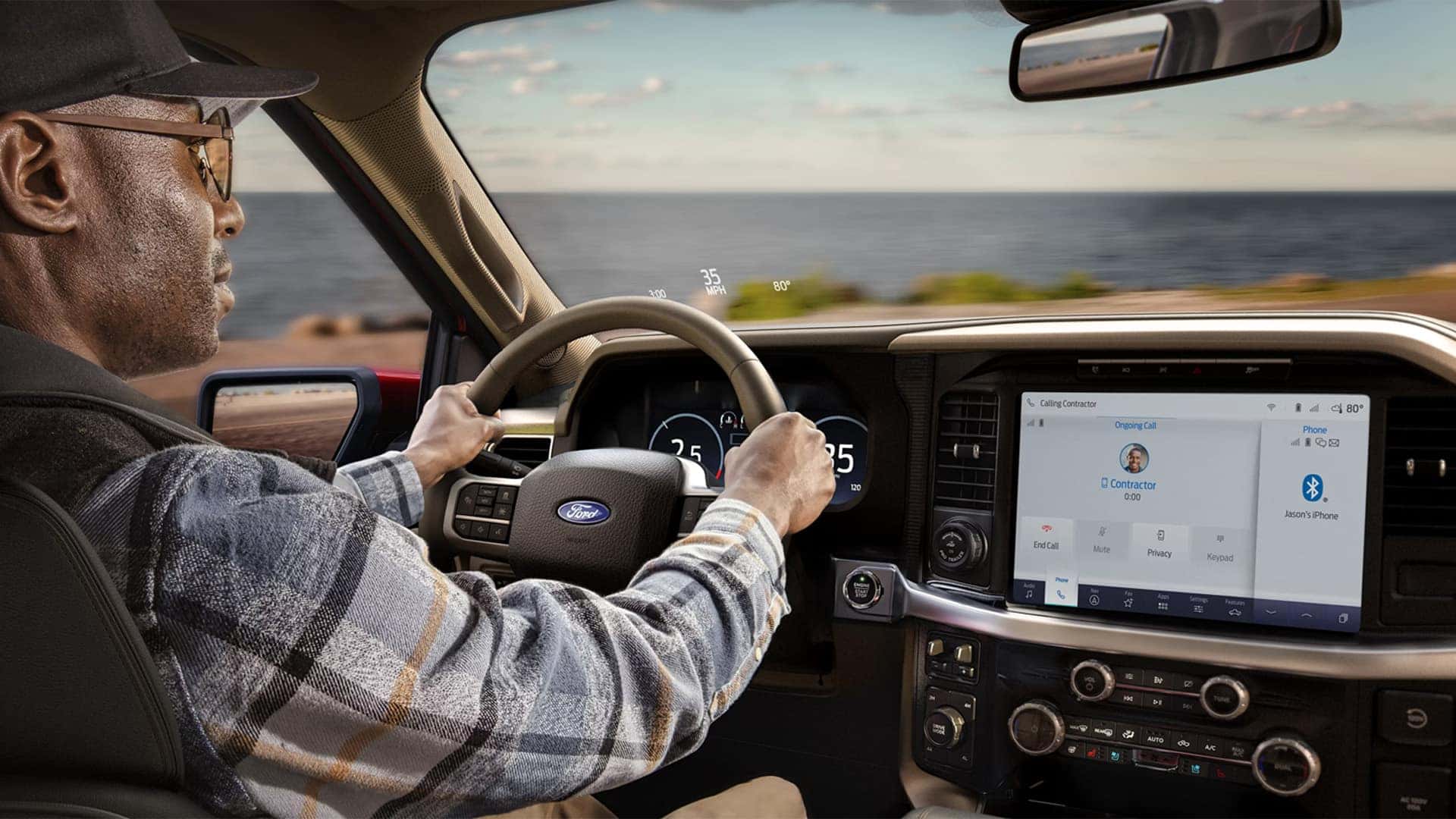 F-150 SYNC 4 interface with navigation and split screen