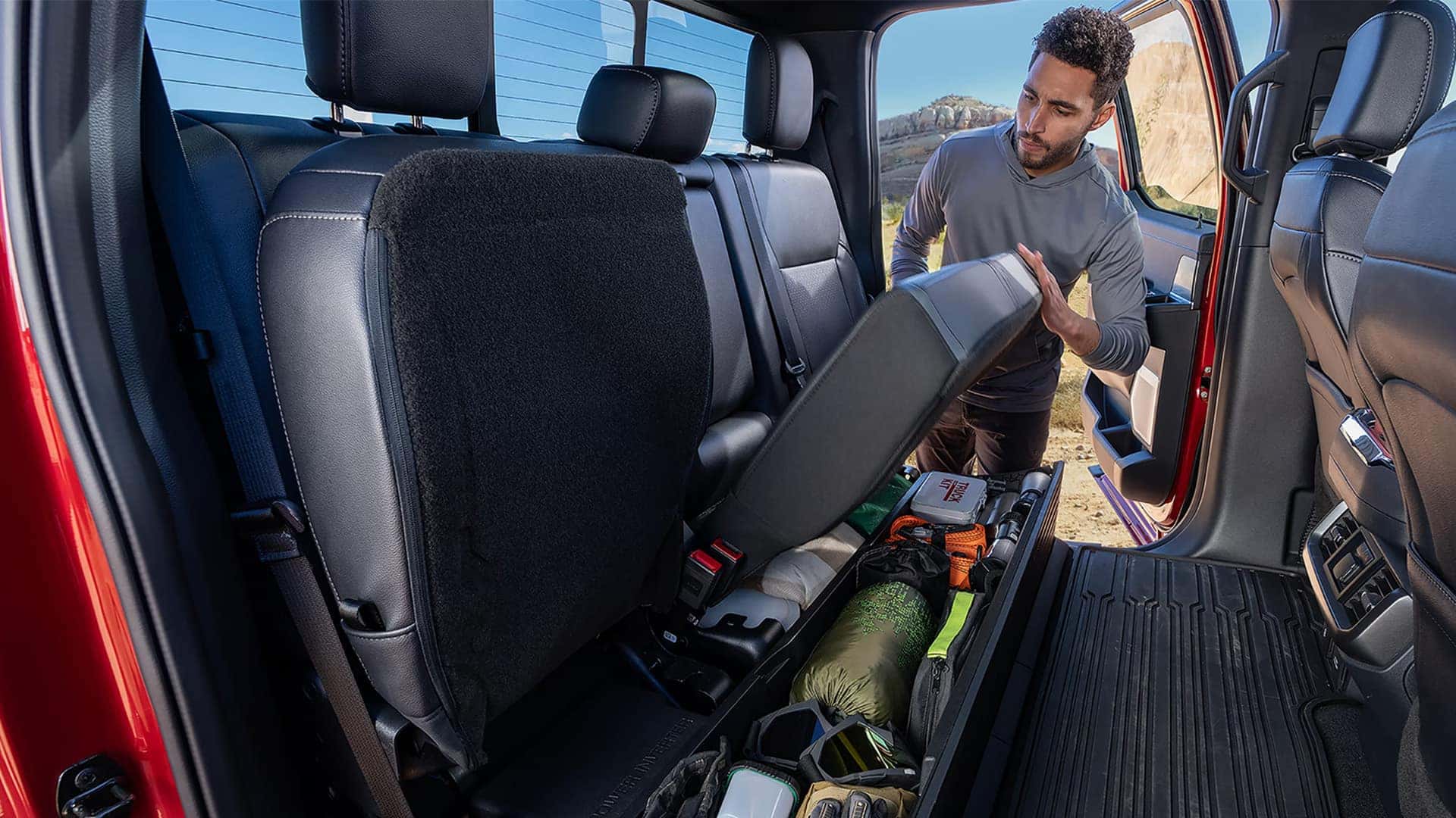 F-150 front and rear seating with fold up rear seat
