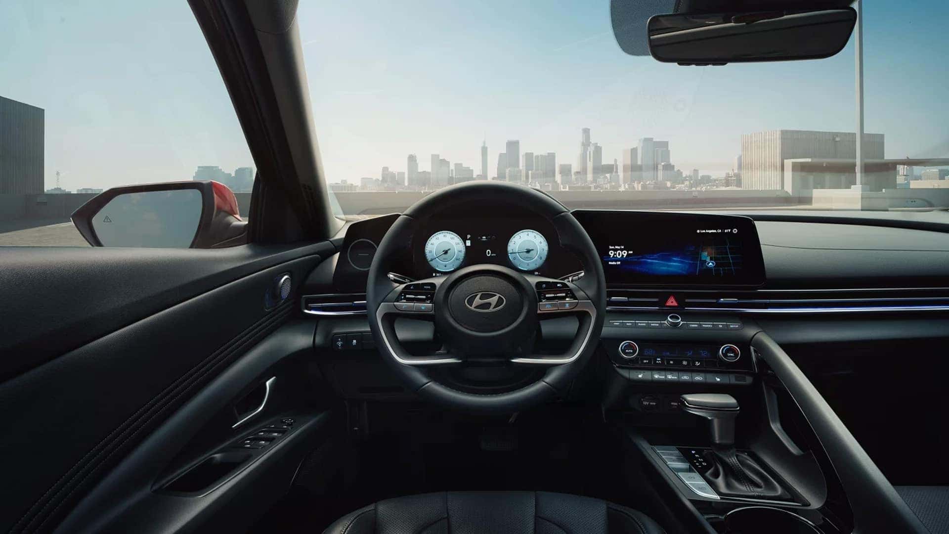 2025 Hyundai Elantra dashboard with panoramic displays and sculpted surfaces