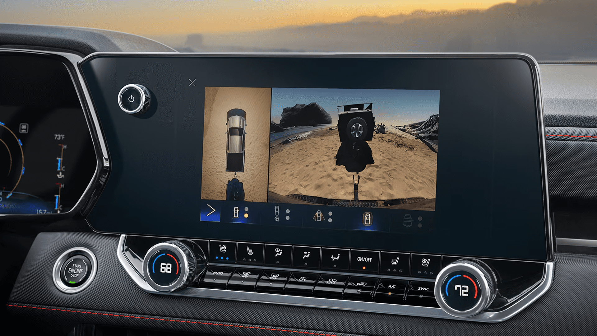 Chevy Colorado center display showing multiple trailering camera views on the infotainment screen